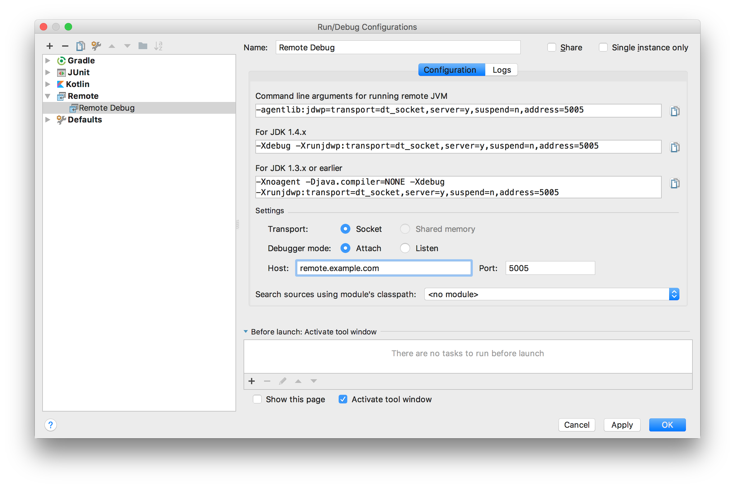 Remote Debug Configuration in IntelliJ